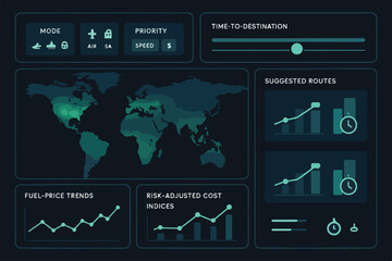 Real-Time Shipping Cost Index Map &mdash; Trade Route Optimization & Time Tracking Vector