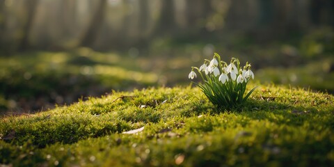 Obraz premium Leucojum Vernum, early spring bloom in woodland area, white and green plant, seasonal flowering, World Malaria Day