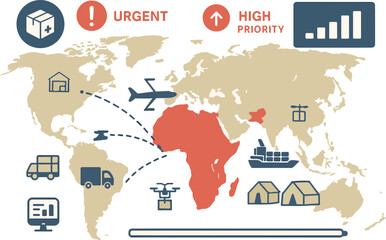 Emergency Supply Chain Response Map &mdash; Global Relief & Aid Distribution Vector