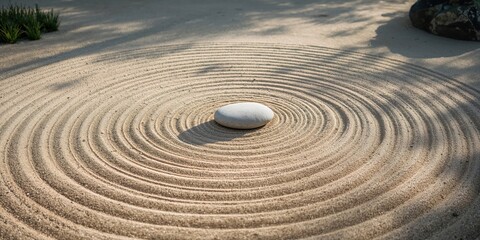 Zen sand stone garden with raked lines for meditation and relaxation, natural patterns for spa background
