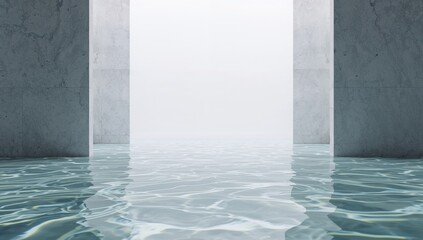 Water-reflective water surface with empty floor, ideal for background in digital interfaces, computer-generated image