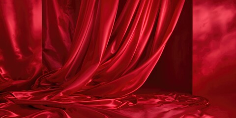 Silk fabric with a red hue serving as a romantic background, suitable for Valentine&acirc;&euro;&trade;s Day celebrations