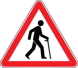 Blind Pedestrian Crossing Warning Road Sign Showing Person Walking With Cane