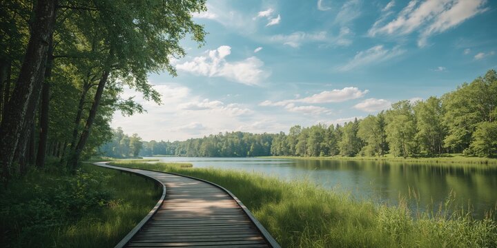 Pathway of duckboards winding through dense woodland, highlighting forest preservation efforts