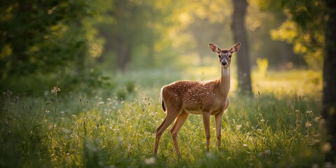Female deer in the wild among trees, highlighting forest preservation efforts