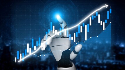 A futuristic robotic hand interacts with a digital graph showing an upward trend, symbolizing growth in finance and technology innovations. Copula