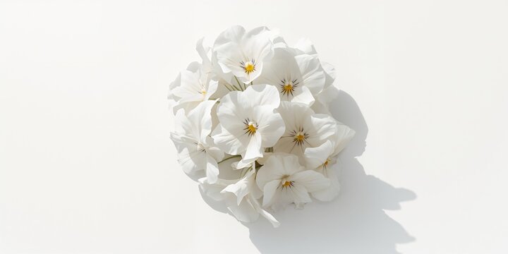 White spring Viola flowers displayed in a bouquet style suitable for floral arrangements, isolated on white