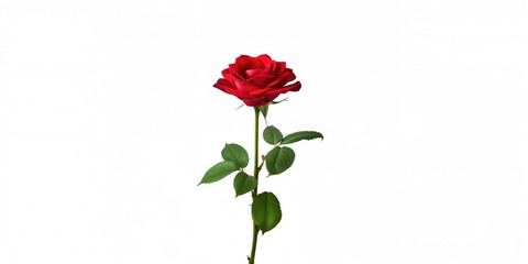 Obraz premium Red rose against a white background used for floral design or greeting cards, simplicity and elegance