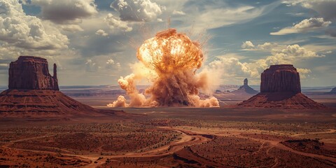 Red Rocks particles and clouds during detonator blasting, highlighting dust dispersion and safety measures