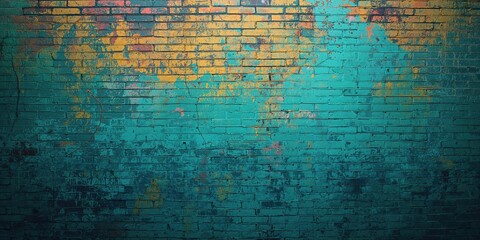 Obraz premium Cracked colorful paint on red brick wall serving as a textured backdrop for creative layouts