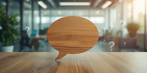 Speech bubble-shaped wooden signs arranged for visual messaging, ideal for UI background or informational displays, World Communication Day