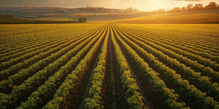 Drone shot of a potato crop, highlighting agricultural layout and planting methods, World Agriculture Day