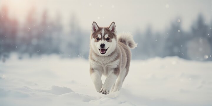 Husky puppy in snowy landscape, illustrating winter resilience