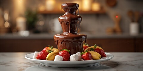Close-up of chocolate fondue as a sweet dessert for sharing