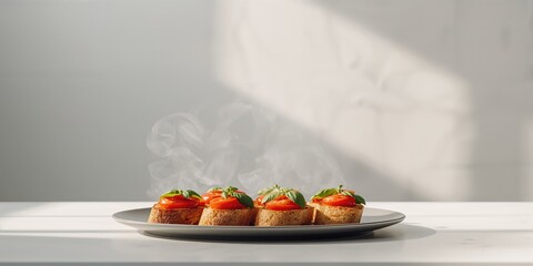 Toasters with toasted bread slices for bruschetta preparation, culinary tool functionality