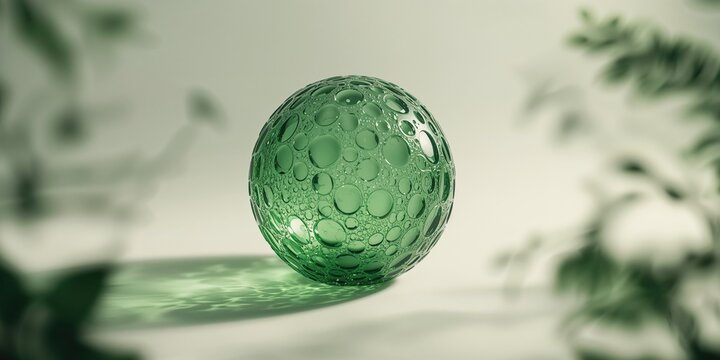 Detailed view of a green bubble glass serving as a stylish beverage container