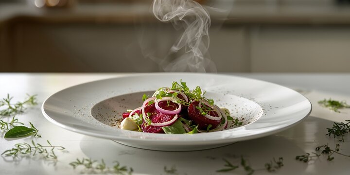 Homemade red beet salad with onions emphasizing natural, plant-based foods for healthy eating