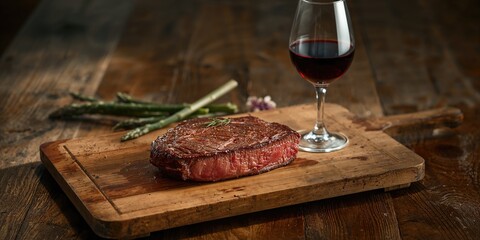 Wagyu entrecote steak on aged wooden board, emphasizing meat quality and artisanal cutting techniques