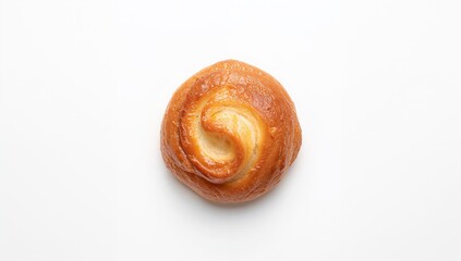 Fototapeta premium Sweet bun fresh from the oven, top-down perspective highlighting soft interior and glazed surface, ideal for food layout design