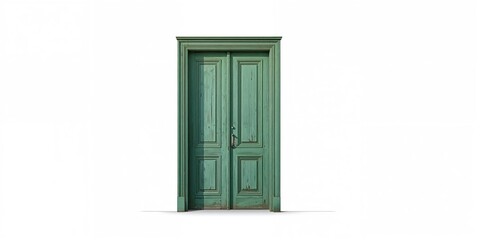 Obraz premium Vintage green wooden door isolated on a white background, suitable for architectural design projects