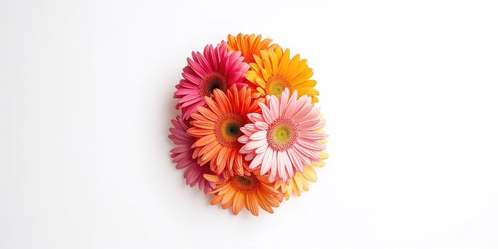 Vibrant daisies arranged on a white background used for graphic design layouts