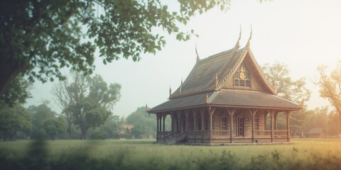 Fototapeta premium Old wooden city hall building in a non-Western city, heritage conservation focus