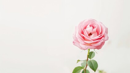 Obraz premium Pink rose flower on plain white background, ideal for graphic design and botanical illustrations