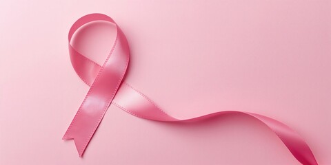 Supportive pink ribbon on soft pink background used in breast cancer awareness initiatives, health observance