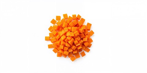 Close-up of chopped orange root vegetables highlighting their texture for food styling or recipe development