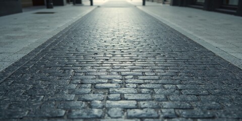 Grey brick stone street and sidewalk surface highlighting outdoor paving materials, preservation