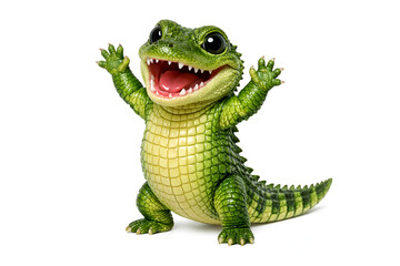 Fototapeta premium Cute friendly green crocodile character 3D illustration isolated on white background