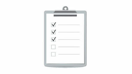 Gray and white illustration of a clipboard with a checklist showing three completed items