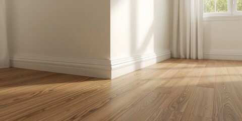Flooring installation featuring new baseboard and corner molding, craftsmanship
