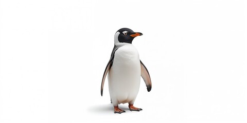 Fototapeta premium Gentoo penguin on a white background, illustrating species survival in harsh environments