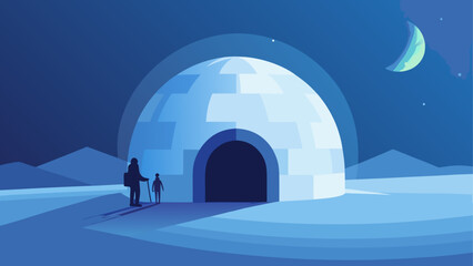 Igloo scene with people and crescent moon © Devili