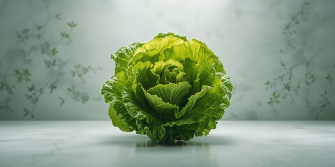Green lettuce head arranged for a fresh produce display emphasizing natural crispness