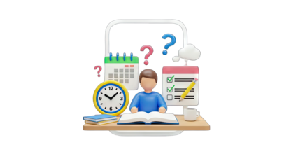 Student Studying with Clock, Calendar, and Checklist
