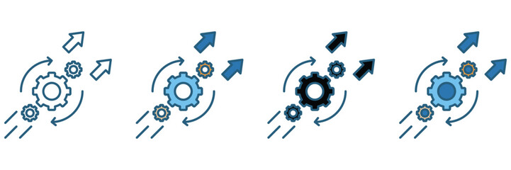 Multicolor development vector icon set illustrating business growth, performance, performance improvement, and workflow development. and corporate