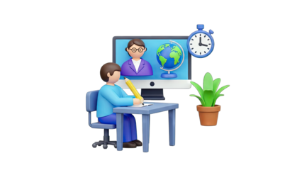 Student Learning Online with Teacher and Globe