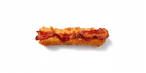 Bacon roll with crispy fried slices on a plain white backdrop, highlighting saturated fat content