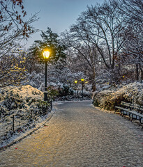 Gapstow Bridge in Central Park, after snow storm