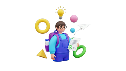 Student with Ideas and Checklist - Education Concept