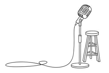 Stage microphone with stool performance setup simple line drawing