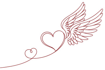 Heart with wings line drawing freedom love emotional symbol illustration
