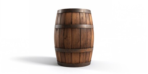 Fototapeta premium Oak wood barrel designed for scene decoration or storage, focusing on craftsmanship and material texture