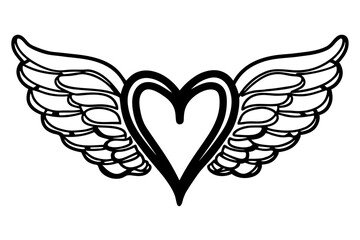 Winged heart outline art romantic freedom and love concept illustration