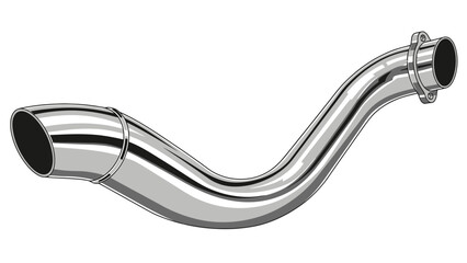 Polished curved metal exhaust pipe section with flared end and mounting flange