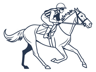 Horse galloping in race with jockey dynamic sports illustration
