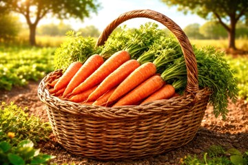 A basket full of carrots and green vegetables