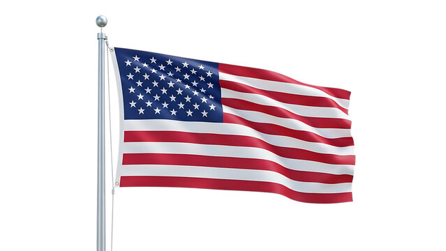 American flag waving on a pole isolated on transparent background